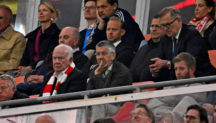 10.09.2026, Fussball UEFA Championsleague 2026 2027: 1.Spieltag, FC Bayern München - FK Bodo Glimt, in der Allianz-Arena München, Auf dem Bild : Ehren-Präsident Uli Hoeneß (FC Bayern München, Hoeness) , x, Sportvorstand Max Eberl (Bayern München) und Vorstandsvorsitzender Jan-Christian Dreesen (FC Bayern München), Präsident Herbert Hainer (FC Bayern)