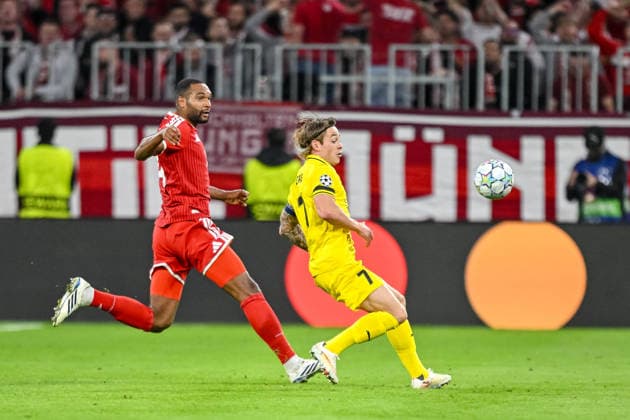 Jonathan Tah (FC Bayern Muenchen) and Patrick Berg (FK Bodo Glimt) battle for the ball during the UEFA Champions League 2026 2027 match between Bayern Muenchen and Bodo Glimt at Fussball Arena Muenchen on September 10, 2026 in Munich, Germany. (Photo by Harry Langer DeFodi Images) -