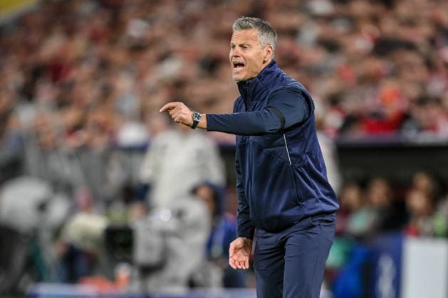Trainer Kjetil Knutsen (FK Bodo Glimt) gestures during the UEFA Champions League 2026 2027 match between Bayern Muenchen and Bodo Glimt at Fussball Arena Muenchen on September 10, 2026 in Munich, Germany. (Photo by Harry Langer DeFodi Images) -