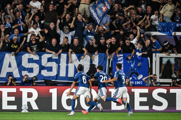 Como™s Martin Baturina celebrating after a goal during the UEFA Champions League stage match Phase MD1 between Calcio Como and RB Leipzig at the Giuseppe Sinigaglia stadium in Como, north Italy -September 10, 2026 - Soccer.  Copyright: xTizianoxBallabio LaPressex