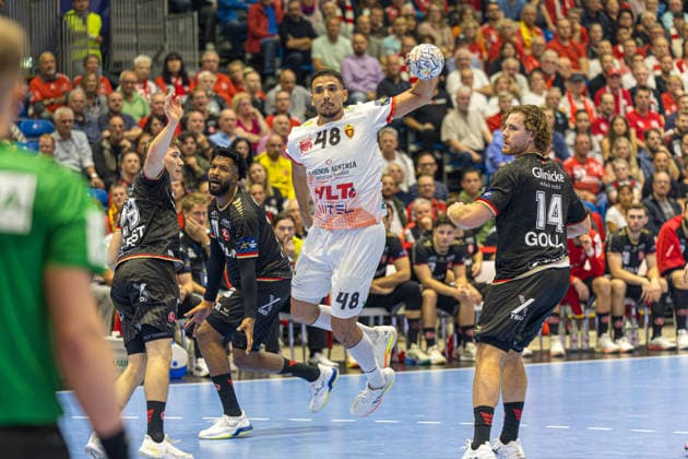 KASSEL, GERMANY - SEPTEMBER 10: Mohab Abdelhak (HC Vardar 1961, 48) with ball during the EHF Champions League, match between MT Melsungen vs. HC Vardar 1961 at Rothenbach-Halle on September 10, 2026 in Kassel, Germany. Hessen Germany Copyright: xBEAUTIFULxSPORTS Freudensteinx