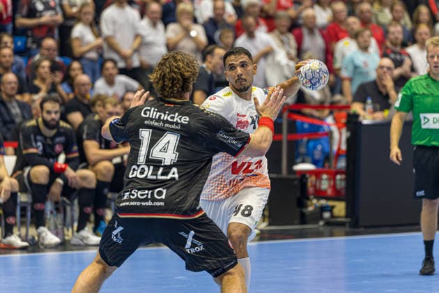 KASSEL, GERMANY - SEPTEMBER 10: Mohab Abdelhak (HC Vardar 1961, 48) with ball during the EHF Champions League, match between MT Melsungen vs. HC Vardar 1961 at Rothenbach-Halle on September 10, 2026 in Kassel, Germany. Hessen Germany Copyright: xBEAUTIFULxSPORTS Freudensteinx