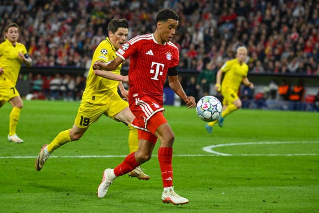 10.09.2026, xemx, Fussball UEFA Champions League, FC Bayern Muenchen - FK Bodö Glimt v.l. Sondre Brunstad Fet (FK Bodö Glimt), Jamal Musiala (FC Bayern Muenchen) Zweikampf, Aktion, action, battle for the ball Muenchen