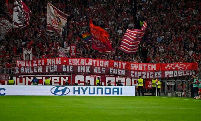 10.09.2026, Fussball UEFA Championsleague 2026 2027: 1.Spieltag, FC Bayern München - FK Bodo Glimt, in der Allianz-Arena München, Spruchband der Bayern Fans