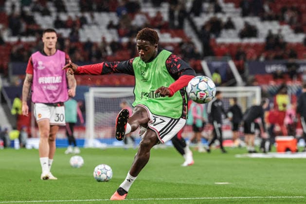 Manchester United, ManU U18 v Sabah U18: UEFA youth League Kobbie Mainoo of Manchester United warms up before the UEFA Champions League Matchday 1 of 8 match against Sabah FK at Old Trafford in Manchester, United Kingdom, on September 10, 2026. Manchester Greater Manchester United Kingdom  Copyright: xNewsxImagesx originalFilename:cosgrove-uefacham260910_nppJj.jpg
