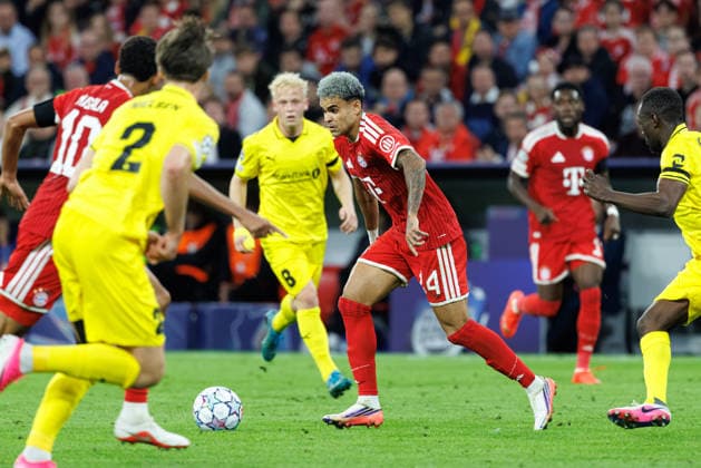 Luis Diaz (14, FC Bayern München) beim Spiel zwischen FC Bayern München v FK Bodo Glimt, Fussball, Herren, UEFA Champions League, 2026 2027, 1.Spieltag am 10.09.2026 in München, Allianz Arena. Bayern Deutschland