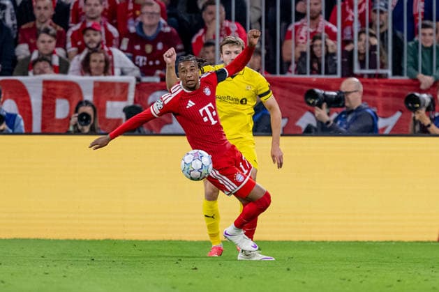 Kampf um den Ball Zweikampf zwischen Michael Olise (FC Bayern Muenchen, 17) und Fredrik Bjorkan (FK Bodo Glimt, 15) GER, FC Bayern Muenchen vs. FK Bodo Glimt, Fussball, UEFA Champions League, Ligaphase, 1. Spieltag, Spielzeit 2026 2027, 10.09.2026 (DFL DFB REGULATIONS PROHIBIT ANY USE OF PHOTOGRAPHS as IMAGE SEQUENCES and or QUASI-VIDEO). Foto: HMB Media Heike Feiner Copyright: HMBxMedia HeikexFeiner