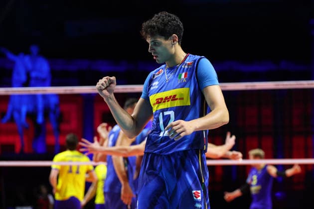 Italia s Luca Porro during the opening match of the CEV Enel Eurovolley 2026, between Italy and Sweden, Piazza del Plebiscito, Naples, September 10, 2026.  Copyright: xAlessandroxGarofalo LaPressex