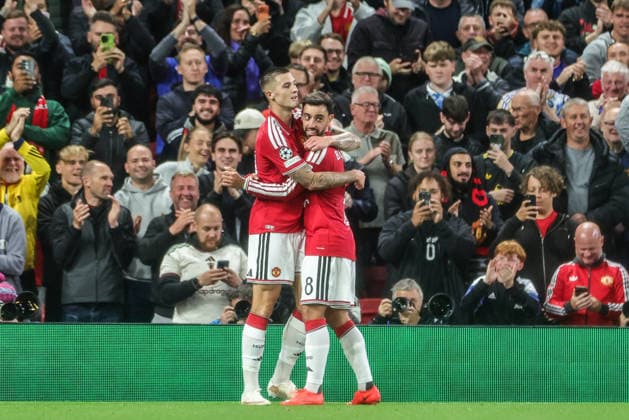 UEFA Champions League Matchday 1 of 8 Manchester United, ManU v Sabah FK Benjamin Sesko of Manchester United celebrates his goal to make it 3-0 during the UEFA Champions League Matchday 1 of 8 match Manchester United vs Sabah FK at Old Trafford, Manchester, United Kingdom on 10 September 2026 (Photo by Mark Cosgrove News Images) Manchester Old Trafford Greater Manchester United Kingdom Copyright: xMarkxCosgrove NewsxImagesx