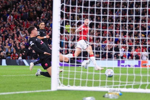 Football - UEFA Champions League - League Phase - Manchester United, ManU v Sabah FK 10th September 2026 - UEFA Champions League - League Phase - Manchester United v Sabah FK - Benjamin Sesko of Manchester United scores their 3rd goal - Photo: Simon Stacpoole Offside. Manchester UK Copyright: xSimonxStacpoolexOffside