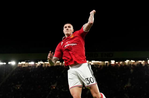 Manchester, England, 10th September 2026. Benjamin Sesko of Manchester United, ManU celebrates scoring their third goal during the Manchester United vs Sabah UEFA Champions League match at Old Trafford, Manchester. Picture credit should read: Andrew Yates Sportimage EDITORIAL USE ONLY. No use with unauthorised audio, video, data, fixture lists, club league logos or live services. Online in-match use limited to 120 images, no video emulation. No use in betting, games or single club league player publications. SPI_040_AY_Man_Utd_Sabah SPI-4989-0040