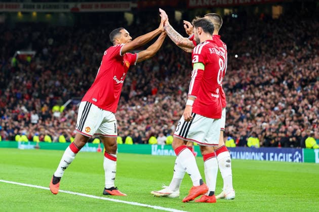 RECORD DATE NOT STATED 10th September 2026; Old Trafford, Manchester, England; UEFA Champions League Football, Manchester United, ManU versus Sabah; Benjamin Sesko of Manchester United scores in the 45th minute to make it 3-0 and is congratulated by Youri Tielemans RogerxEvans