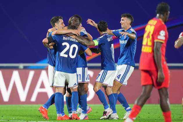 Como™s Tasos Douvikas celebrates after scoring 2-0 during the UEFA Champions League football match between Como and RB Leipzig - Champions League 2026 2027 - Giuseppe Sinigallia in Como , north Italy - Thursday , September 10 , 2026. - Soccer  Copyright: xSpada LaPressex