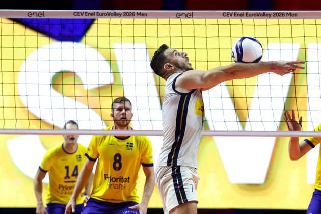 IPA88369064 - Fabio Balaso, 7 of Team Italy, in action during the CEV Enel EuroVolley 2026 opening match between Italy and Sweden at Piazza del Plebiscito on September 10, 2026, in Naples, Italy.  Copyright: xRichardxMorgano IPAxSportx xx IPA88369064