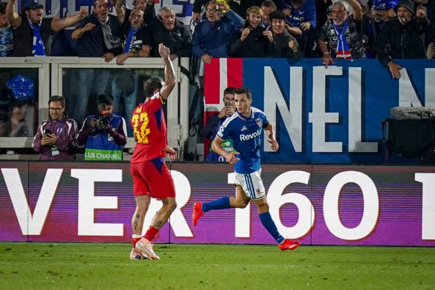 Italien: Fussball UEFA Champions League 2026 - 2027, 1. Spieltag - Como 1907 vs RB Leipzig - Giuseppe Sinigaglia (Como): Tor und Torjubel zum 2:0 durch Tasos Douvikas (Como 1907, 9) Freude, Emotionen, Jubel Copyright: xJOERANxSTEINSIEKx
