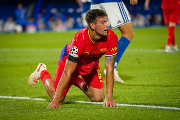 Italien: Fussball UEFA Champions League 2026 - 2027, 1. Spieltag - Como 1907 vs RB Leipzig - Giuseppe Sinigaglia (Como): Marc Guiu (RB Leipzig, 9) am Boden - Mimik, Gesichtsausdruck, Emotion Copyright: xJOERANxSTEINSIEKx