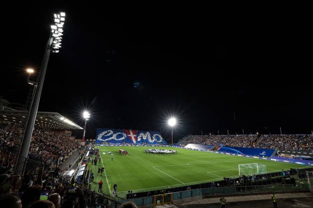 Como 1907 v RB Leipzig - UEFA Champions League - Season 2026-2027 Como, Italy, 10th September 2026. A general view of the Como 1907 fans™ choreography prior to the Como 1907 vs RB Leipzig UEFA Champions League, group phase match at Stadio Giuseppe Sinigaglia, Como. Picture credit should read: Jonathan Moscrop Como Stadio Giuseppe Sinigaglia Italy