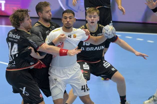 Mohab Mohamed Abdelhak (HC Vardar Skopje 48) (am Ball), Johannes Golla (MT Melsungen 14), Olle Forsell Schefvert (MT Melsungen 25), Reynir Thor Stefansson (MT Melsungen 19) (hinten, L-R) , GER, MT Melsungen - HC Vardar Skopje 1961 (MKD), Handball, Champions League Maenner, Group Matchesl, Saison 2026 2027, 10.09.2026, GER, MT Melsungen - HC Vardar Skopje, Handball, CL Maenner, Group Match, Saison 2026 2027, 10.09.2026 Kassel Copyright: xEibner-Pressefotox xRolandxSippelx EP_RSL