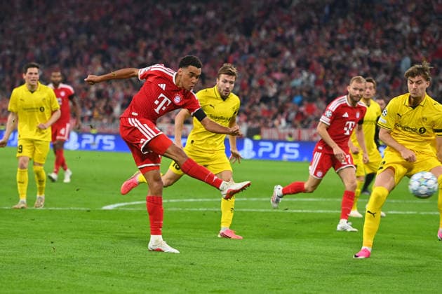 Tor 1-0 Jamal MUSIALA (Bayern Muenchen), Aktion,Torschuss,Strafraumszene. Fussball Champions League,Saison 2026 27, Ligaphase FC Bayern Muenchen -Bodoe Glimt am 10.09.2026.