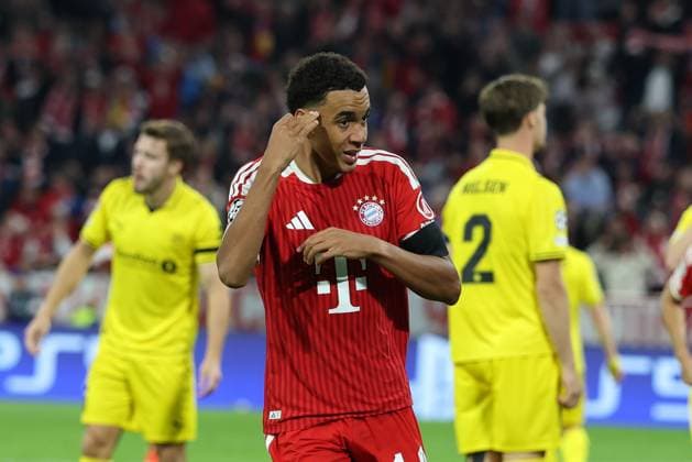 Torjubel von Jamal Musiala 10 (FC Bayern Muenchen) zum 1:0, FC Bayern Muenchen vs. FK Bodo Glimt, Fussball, UEFA, Champions League, Gruppenphase, 09.09.2026 Muenchen Bayern Deutschland