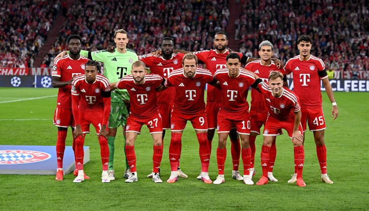 FUSSBALL CHAMPIONS LEAGUE SAISON 2026 2027 Vorrunde 1. Spieltag 10.09.2026 FC Bayern Muenchen - FK Bodoe Glimt FC Bayern Muenchen Teamfoto, v. li. oben, Alphonso Davies, Torwart Manuel Neuer, Dayot Upamecano, Jonathan Tah, Luis Diaz, Aleksandar Pavlovic, Michael Olise, Konrad Laimer, Harry Kane, Jamal Musiala , Joshua Kimmich