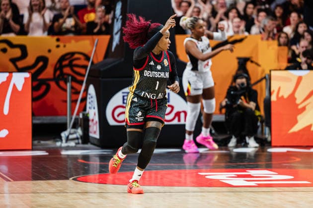 FIBA Women™s Basketball World Cup 2026: Belgien vs. Deutschland, 10.09.2026 Alexis Peterson (Deutschland, 1) jubelt, JUBEL; Basketball, FIBA Women™s Basketball World Cup 2026, Final Phase, Viertelfinale: Belgien vs. Deutschland am 10.09.2026 in der Uber Arena, Berlin Copyright: xBEAUTIFULxSPORTS Tonhäuserx