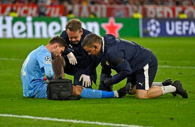 RECORD DATE NOT STATED 10.09.2026, Fussball UEFA Championsleague 2026 2027: 1.Spieltag, FC Bayern München - FK Bodo Glimt, in der Allianz-Arena München, Torwart Nikita Haikin (FK Bodo Glimt) verletzt am Boden