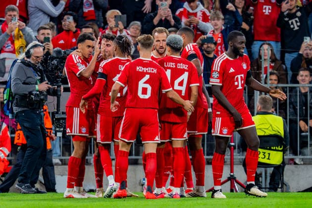 UEFA Champions League, 1. Spieltag, FC Bayern München vs. Bodo Glimt am 10.09.2026 Tor und Jubel zum 1:0 durch Jamal Musiala mit Konrad Laimer Joshua Kimmich Michael Olise Copyright: xBahhoxKarax