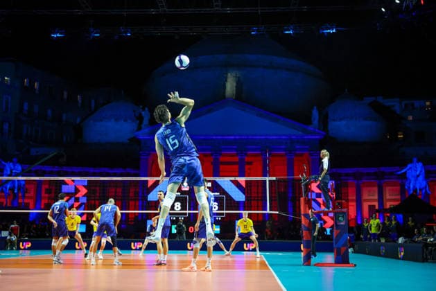 Italia s Daniele Lavia during the opening match of the CEV Enel Eurovolley 2026, between Italy and Sweden, Piazza del Plebiscito, Naples, September 10, 2026.  Copyright: xAlessandroxGarofalo LaPressex