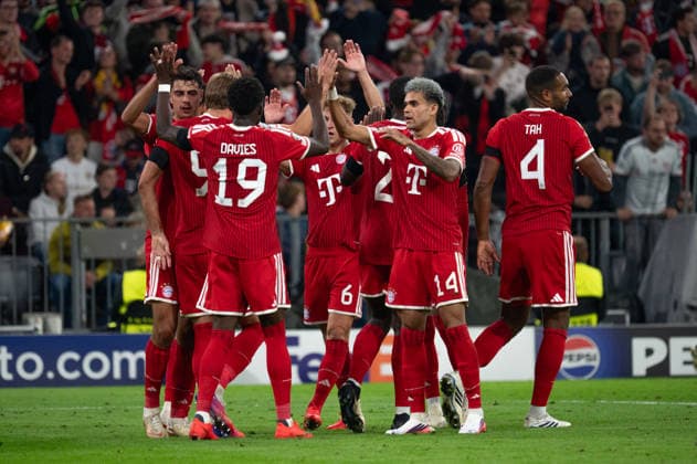 GER, Bavaria, Munich, Fussball, FC Bayern Muenchen - FK Bodo Glimt, at the Allianz Arena, Munich, Champions League, League phase, Matchday 1, September 10, 2026, from left: FC Bayern Muenchen, Torjubel, Freude, Emotionen, Jubel, Feiern, Goal Scored, Celebrate, goal celebration, joy, emotions, celebration, cheering, goal scored, celebrate, zum 2:0 UEFA regulations prohibit any use of photographs as image sequences and or quasi-video, UEFA regulations prohibit any use of photographs as image sequences and or quasi-video, Copyright: HMB-Media MichaelxNibel