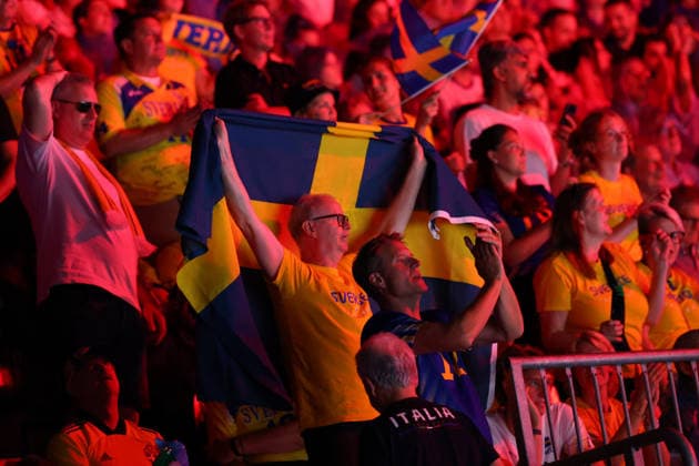 Svezia s supporter during the opening match of the CEV Enel Eurovolley 2026, between Italy and Sweden, Piazza del Plebiscito, Naples, September 10, 2026.  Copyright: xAlessandroxGarofalo LaPressex