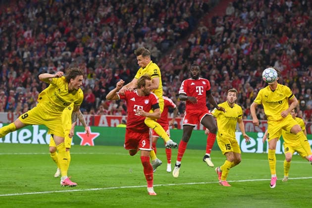 Tor Harry KANE (Bayern Muenchen) zum 2-0,Aktion,Kopfball,Strafraumszene. Fussball Champions League,Saison 2026 27, Ligaphase FC Bayern Muenchen -Bodoe Glimt am 10.09.2026.