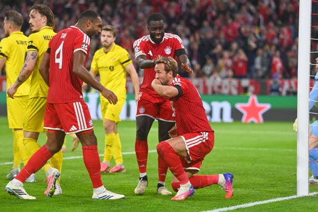 Torjubel Harry KANE (Bayern Muenchen) nach Tor zum 2-0, mit Jonathan TAH (Bayern Muenchen), Dayot UPAMECANO (Bayern Muenchen), Jubel,Freude,Begeisterung,Aktion,. Fussball Champions League,Saison 2026 27, Ligaphase FC Bayern Muenchen -Bodoe Glimt am 10.09.2026.