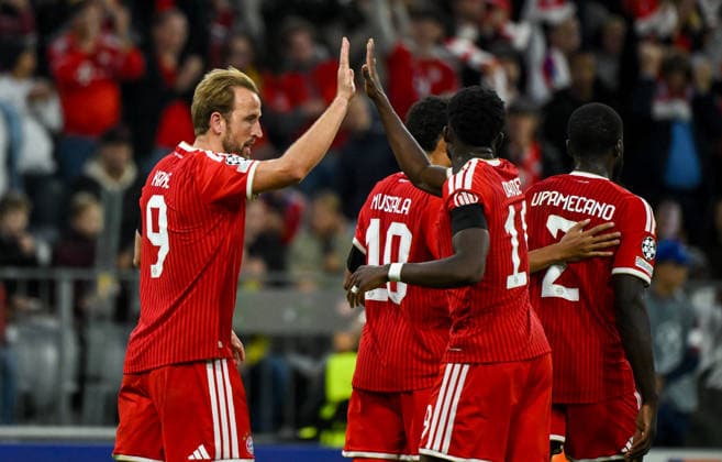 10.09.2026, xemx, Fussball UEFA Champions League, FC Bayern Muenchen - FK Bodö Glimt v.l. Harry Kane (FC Bayern Muenchen) Jubel, Torjubel, celebrate the goal, jubelt ueber das Tor zum 2:0 Muenchen