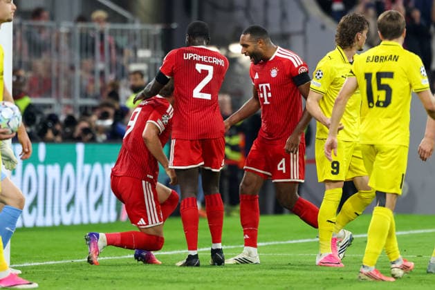 Jubel zum Tor zum 2:0 durch Harry Kane (FC Bayern Muenchen, 09), mit Jonathan Tah (FC Bayern Muenchen, 04) und Dayot Upamecano (FC Bayern Muenchen, 02), GER, FC Bayern Muenchen vs. FK Bodo Glimt, Fussball, UEFA Champions League, Liga-Phase, 1. Spieltag, Saison 2026 2027, 10.09.2026, GER, FC Bayern Muenchen vs. FK Bodo Glimt, Fussball, UEFA Champions League, Liga-Phase, 1. Spieltag, Saison 2026 2027, 10.09.2026 Muenchen Copyright: xEibner-Pressefoto JennixMaulx EP_JML