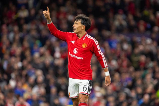 Lisandro Martinez seen celebrating after goal during UEFA Champions League 2026 2027 league phase game between teams of Manchester United, ManU and Sabah FC (Ernest Kolodziej Ball Raw Images) Manchester Old Trafford England Copyright: xErnestxKolodziejx ernestkolodziej_manchester_sabah_2627_OL_2927