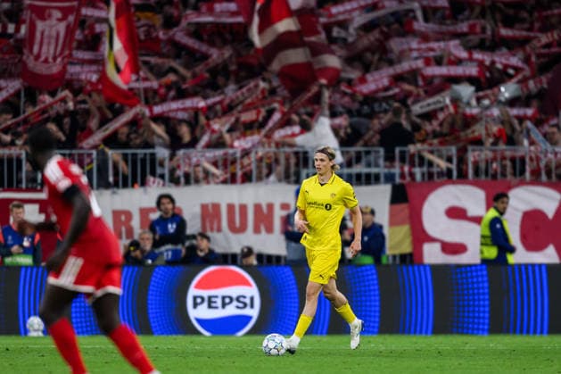 260910 Ulrik Saltnes of Bodo Glimt during the UEFA Champions League football match between Bayern München and Bodo Glimt on September 10, 2026 in Munich. Photo: Marius Simensen BILDBYRAN COP 238 MM0073 bbeng football fotball fotboll soccer uefa champions league mesterligaen bodo glimt bayern münchen Copyright: MARIUSxSIMENSEN BB260910BB882