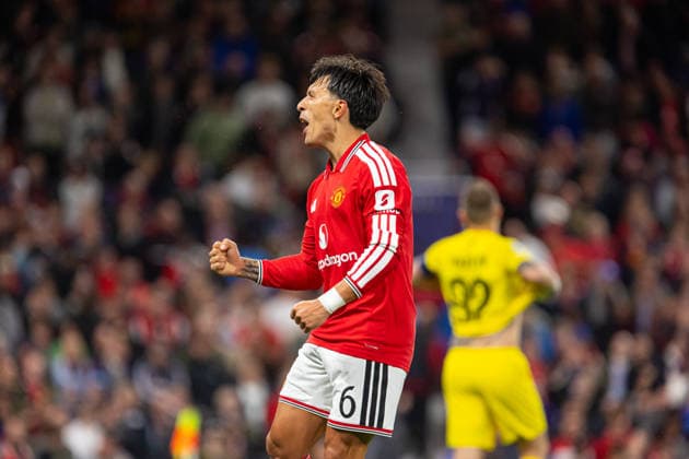 Lisandro Martinez seen celebrating after goal during UEFA Champions League 2026 2027 league phase game between teams of Manchester United, ManU and Sabah FC (Ernest Kolodziej Ball Raw Images) Manchester Old Trafford England Copyright: xErnestxKolodziejx ernestkolodziej_manchester_sabah_2627_OL_2953