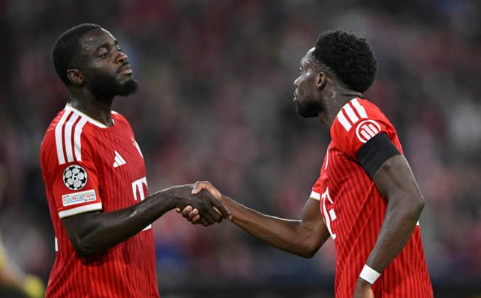 TOR zum 3:0 Alphonso Davies Bayern FC Muenchen FCB (19) Torjubel mit Dayot Upamecano FC Bayern Muenchen FCB (02) FC Bayern Muenchen FCB vs Bodoe Glimt 10.09.2026 DFL REGULATIONS PROHIBIT ANY USE OF PHOTOGRAPHS AS IMAGE SEQUENCES AND OR QUASI-VIDEO FC Bayern Muenchen FCB vs Bodoe Glimt