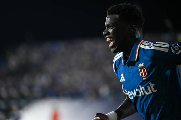 Como™s Assane Diao celebrating after a goal during the UEFA Champions League stage match Phase MD1 between Calcio Como and RB Leipzig at the Giuseppe Sinigaglia stadium in Como, north Italy -September 10, 2026 - Soccer.  Copyright: xTizianoxBallabio LaPressex