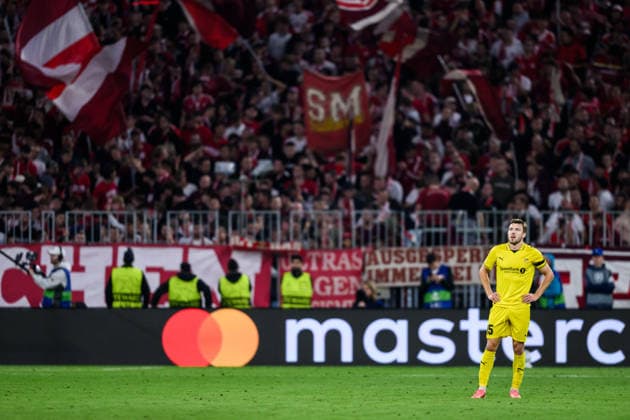 260910 Fredrik Bjorkan of Bodo Glimt looks dejected after 3-0 during the UEFA Champions League football match between Bayern München and Bodo Glimt on September 10, 2026 in Munich. Photo: Marius Simensen BILDBYRAN COP 238 MM0073 bbeng football fotball fotboll soccer uefa champions league mesterligaen bodo glimt bayern münchen depp Copyright: MARIUSxSIMENSEN BB260910BB889