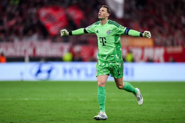 260910 Goalkeeper Manuel Neuer of Bayern München celebrates 3-0 scored by Alphonso Davies (not oictured) during the UEFA Champions League football match between Bayern München and Bodo Glimt on September 10, 2026 in Munich. Photo: Marius Simensen BILDBYRAN COP 238 MM0073 bbeng football fotball fotboll soccer uefa champions league mesterligaen bodo glimt bayern münchen jubel Copyright: MARIUSxSIMENSEN BB260910BB896