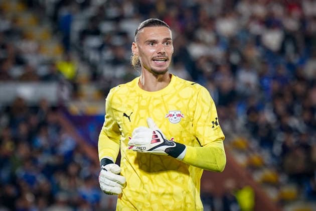 Italien: Fussball UEFA Champions League 2026 - 2027, 1. Spieltag - Como 1907 vs RB Leipzig - Giuseppe Sinigaglia (Como): Maarten Vandevoordt (RB Leipzig, 26) Mimik, Gesichtsausdruck, Emotion Copyright: xJOERANxSTEINSIEKx
