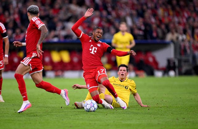 FUSSBALL CHAMPIONS LEAGUE SAISON 2026 2027 Vorrunde 1. Spieltag 10.09.2026 FC Bayern Muenchen - FK Bodoe Glimt Michael Olise (li, FC Bayern Muenchen) gegen Sondre Brunstad Fet (re, FK Bodoe Glimt)