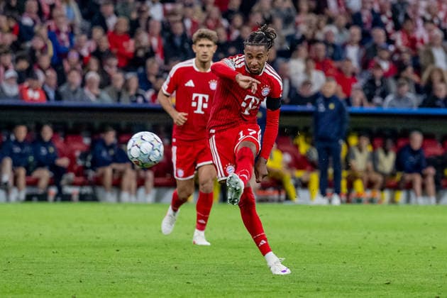 Michael Olise (FC Bayern Muenchen, 17) bei seinem Schuss ins Tor zum 4:0 GER, FC Bayern Muenchen vs. FK Bodo Glimt, Fussball, UEFA Champions League, Ligaphase, 1. Spieltag, Spielzeit 2026 2027, 10.09.2026 (DFL DFB REGULATIONS PROHIBIT ANY USE OF PHOTOGRAPHS as IMAGE SEQUENCES and or QUASI-VIDEO). Foto: HMB Media Heike Feiner Copyright: HMBxMedia HeikexFeiner