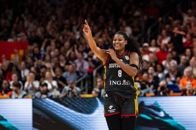 Nyara Sabally (Deutschland, 08) jubelt Jubel, Einzelbild, Einzelfoto, Portrait, Portraet, Freisteller, GER, Belgien vs. Deutschland, Basketball, FIBA Women s World Cup 2026, Viertelfinale, 10.09.2026 GER, Belgien vs. Deutschland, Basketball, FIBA Women s World Cup 2026, Viertelfinale, 10.09.2026 Berlin Copyright: xEibner-Pressefoto MaxxVincenx EP_MVN