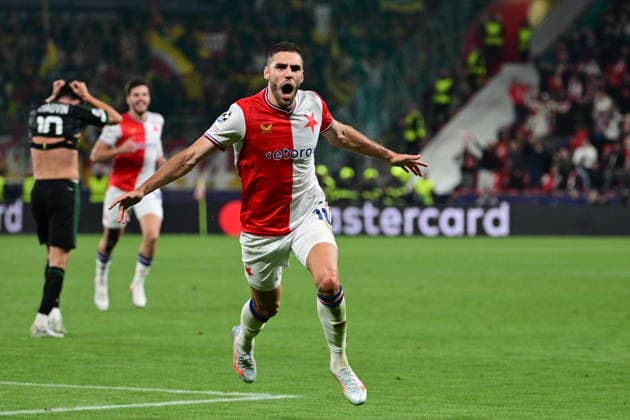 Danijel Sturm of Slavia celebrates his side s second goal during the Football Champions League opening round match Slavia Prague vs RC Lens on September 10, 2026, in Prague, Czech Republic. (CTKxPhoto MichalxKamaryt) CTKPhotoP2026091010841  CTKPhotoP2026091010841