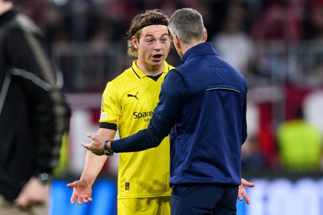 260910 Patrick Berg and Head coach Kjetil Knutsen of Bodo Glimt after the UEFA Champions League football match between Bayern München and Bodo Glimt on September 10, 2026 in Munich. Photo: Marius Simensen BILDBYRAN COP 238 MM0073 bbeng football fotball fotboll soccer uefa champions league mesterligaen bodo glimt bayern münchen Copyright: MARIUSxSIMENSEN BB260910BB998