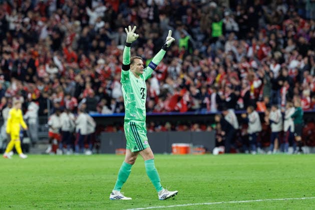 Manuel Neuer (1, FC Bayern München) Tor zum 5 : 0 beim Spiel zwischen FC Bayern München v FK Bodo Glimt, Fussball, Herren, UEFA Champions League, 2026 2027, 1.Spieltag am 10.09.2026 in München, Allianz Arena. Bayern Deutschland