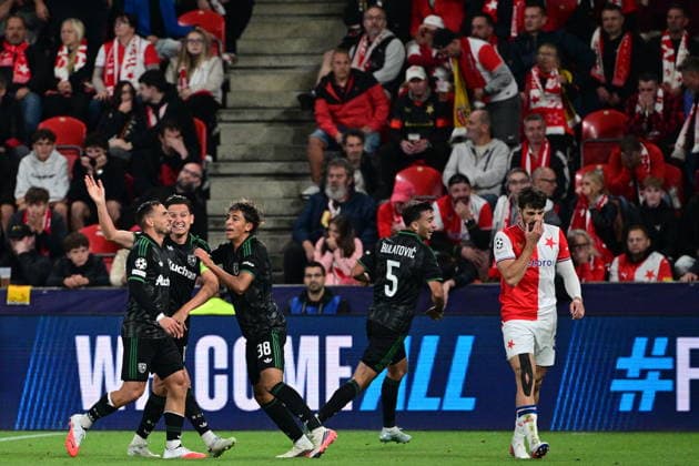 RC Lens players celebrate their side s third goal during the Football Champions League opening round match Slavia Prague vs RC Lens on September 10, 2026, in Prague, Czech Republic. (CTKxPhoto MichalxKamaryt) CTKPhotoP2026091100155  CTKPhotoP2026091100155